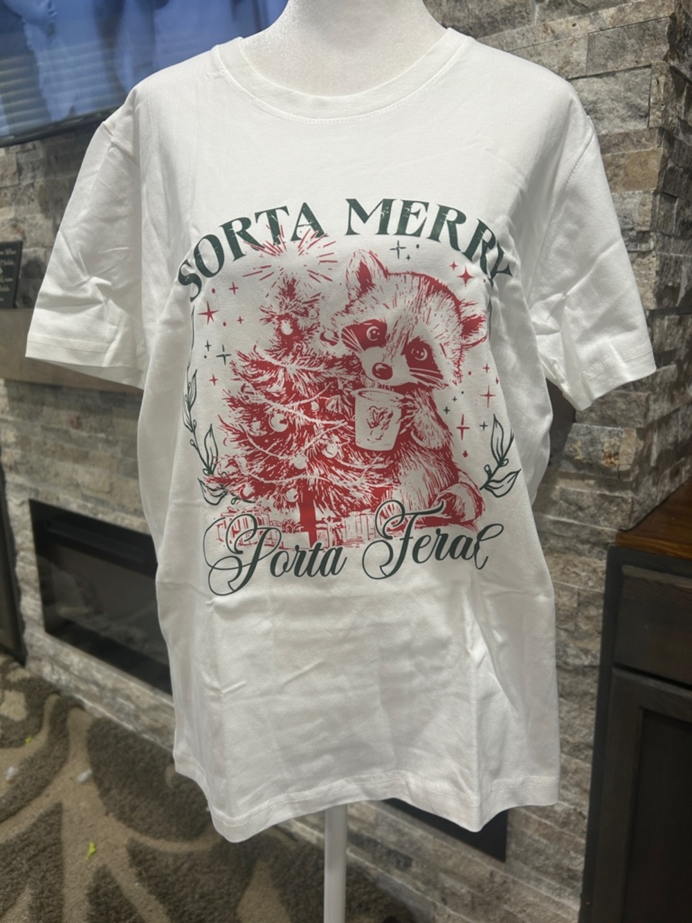"Sorta Merry Sorta Feral” Graphic Tee - White NEW size medium
